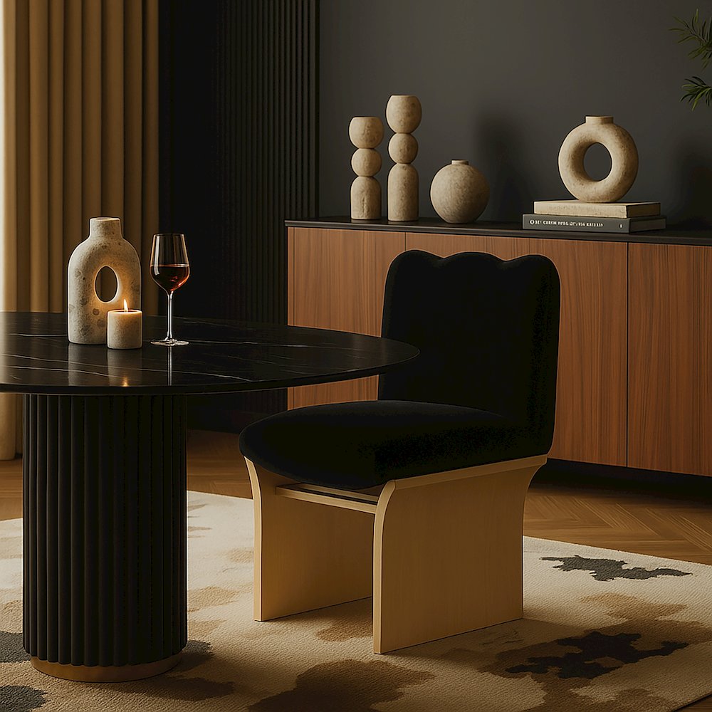Shaw Black Chenille Fabric Upholstered Dining Chair