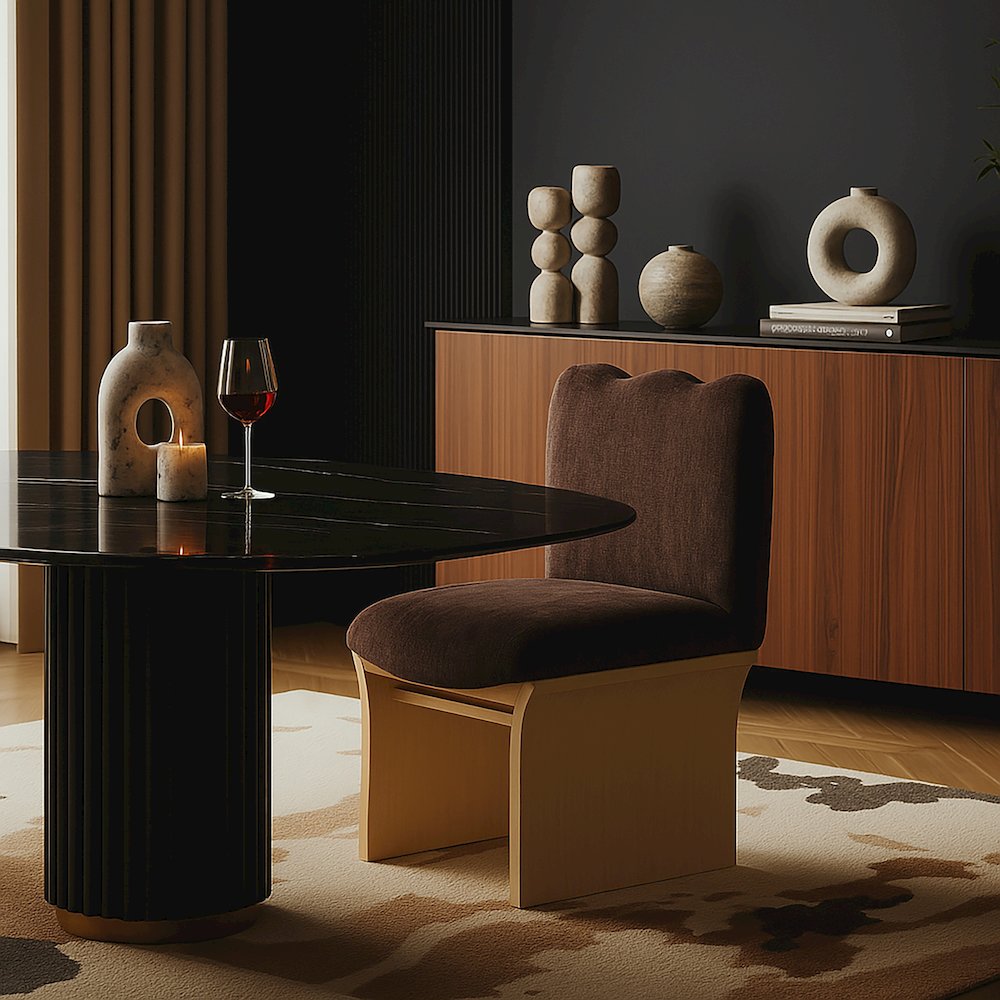 Shaw Brown Chenille Fabric Upholstered Dining Chair
