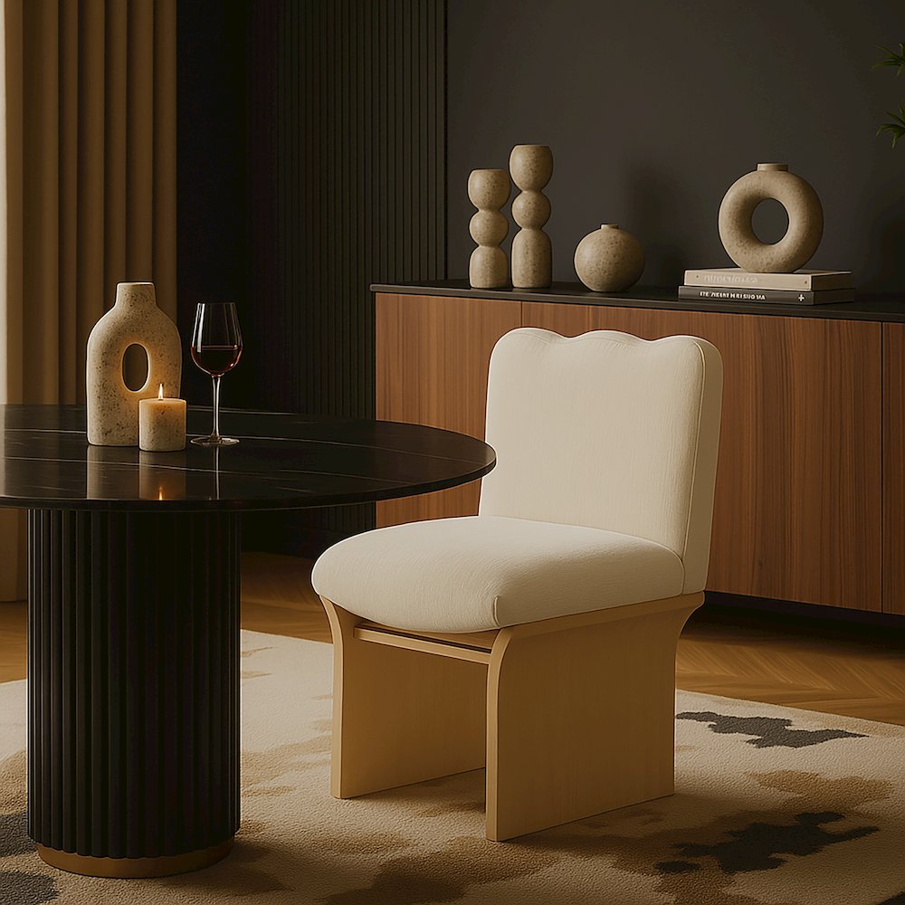 Shaw Cream Chenille Fabric Upholstered Dining Chair
