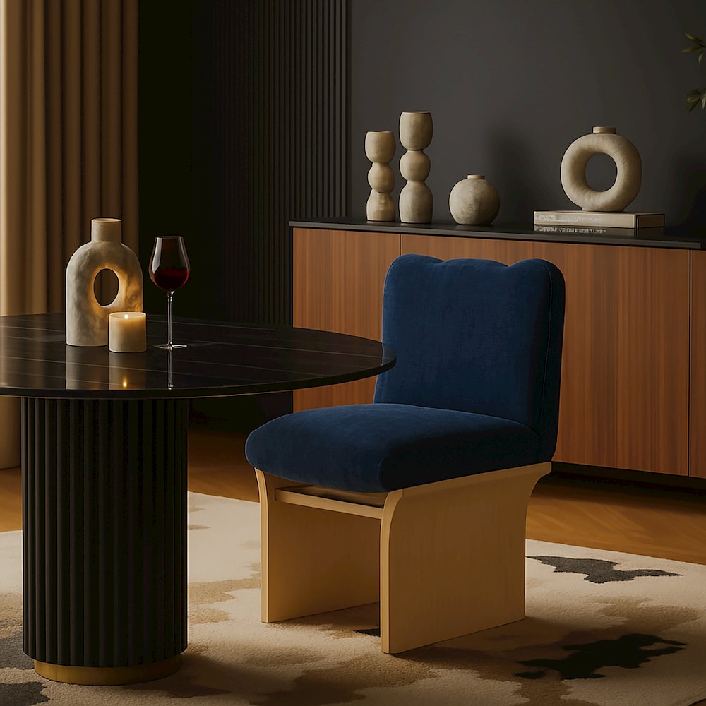 Shaw Navy Chenille Fabric Upholstered Dining Chair