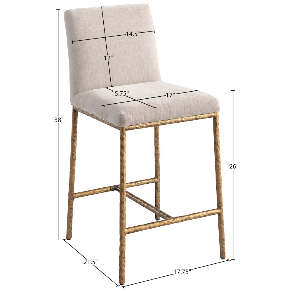 Reeves Beige Chenille Fabric Upholstered Counter Stool, Set of 2