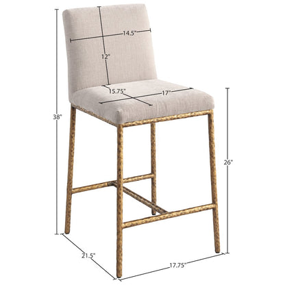 Reeves Beige Chenille Fabric Upholstered Counter Stool, Set of 2