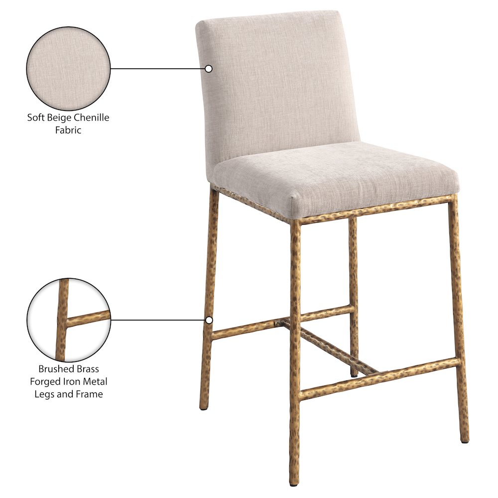 Reeves Beige Chenille Fabric Upholstered Counter Stool, Set of 2