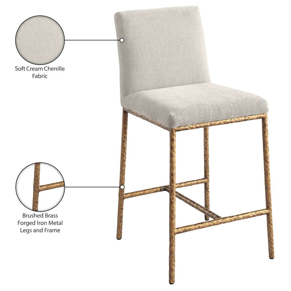 Reeves Cream Chenille Fabric Upholstered Counter Stool, Set of 2