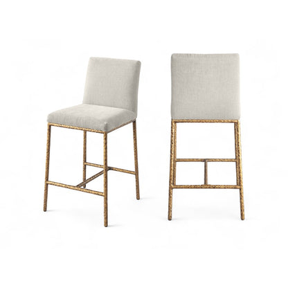 Chenille Fabric Counter Height Bar Stools, Tight Back, Set of 2, Cream