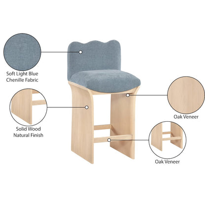 Shaw Light Blue Chenille Fabric Upholstered Counter Stool