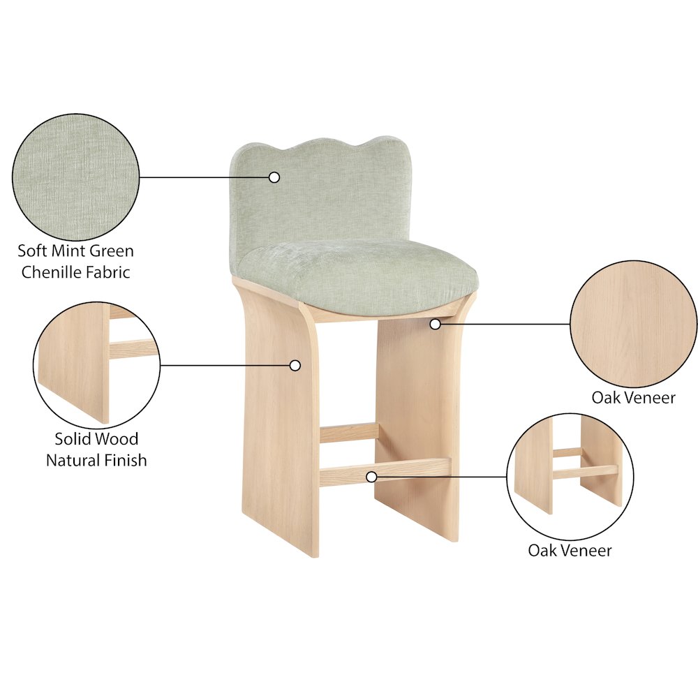 Shaw Mint Chenille Fabric Upholstered Counter Stool