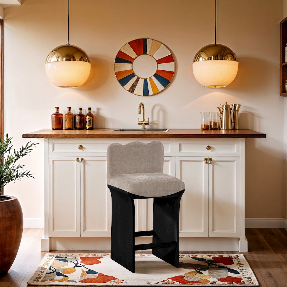 Shaw Beige Chenille Fabric Upholstered Counter Stool
