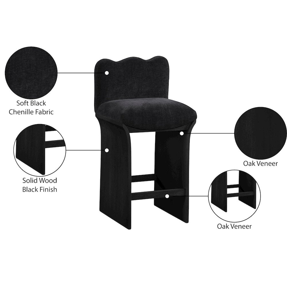 Shaw Black Chenille Fabric Upholstered Counter Stool