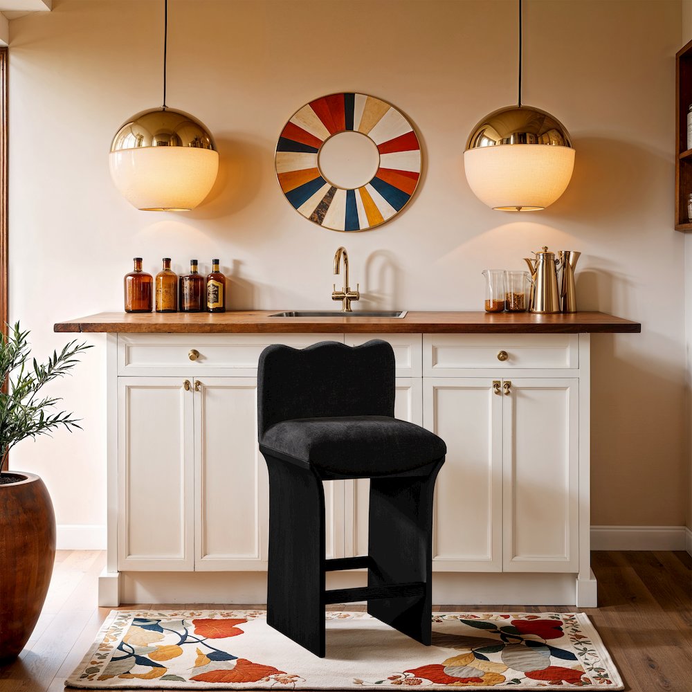 Shaw Black Chenille Fabric Upholstered Counter Stool