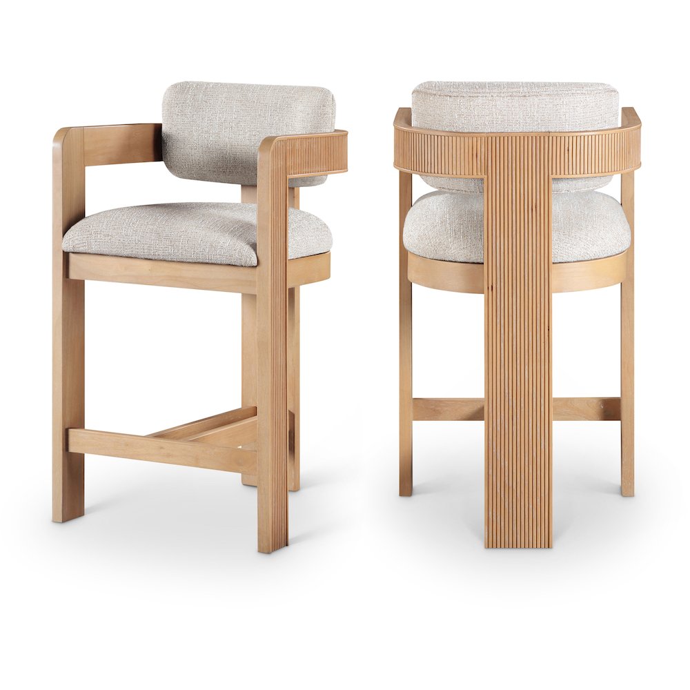 Sacha Beige Linen Textured Fabric Upholstered Counter Stool