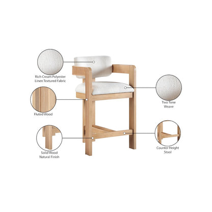 Sacha Cream Linen Textured Fabric Stool
