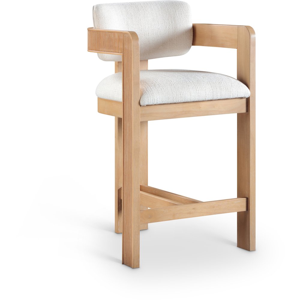 Sacha Cream Linen Textured Fabric Stool