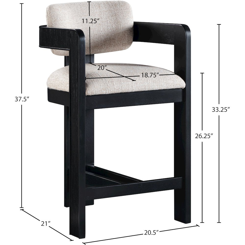 Sacha Beige Linen Textured Fabric Stool