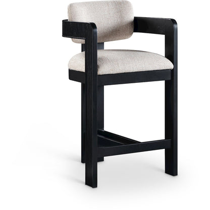 Sacha Beige Linen Textured Fabric Stool