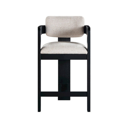 Sacha Beige Linen Textured Fabric Stool