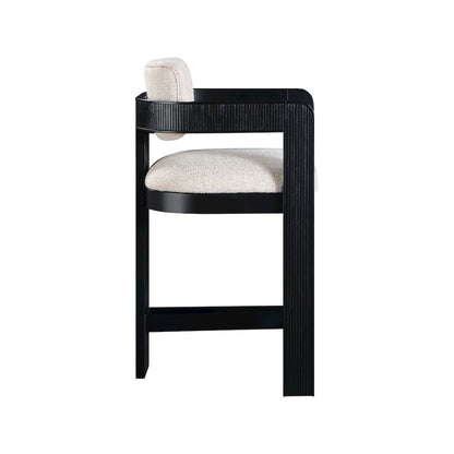 Sacha Beige Linen Textured Fabric Stool