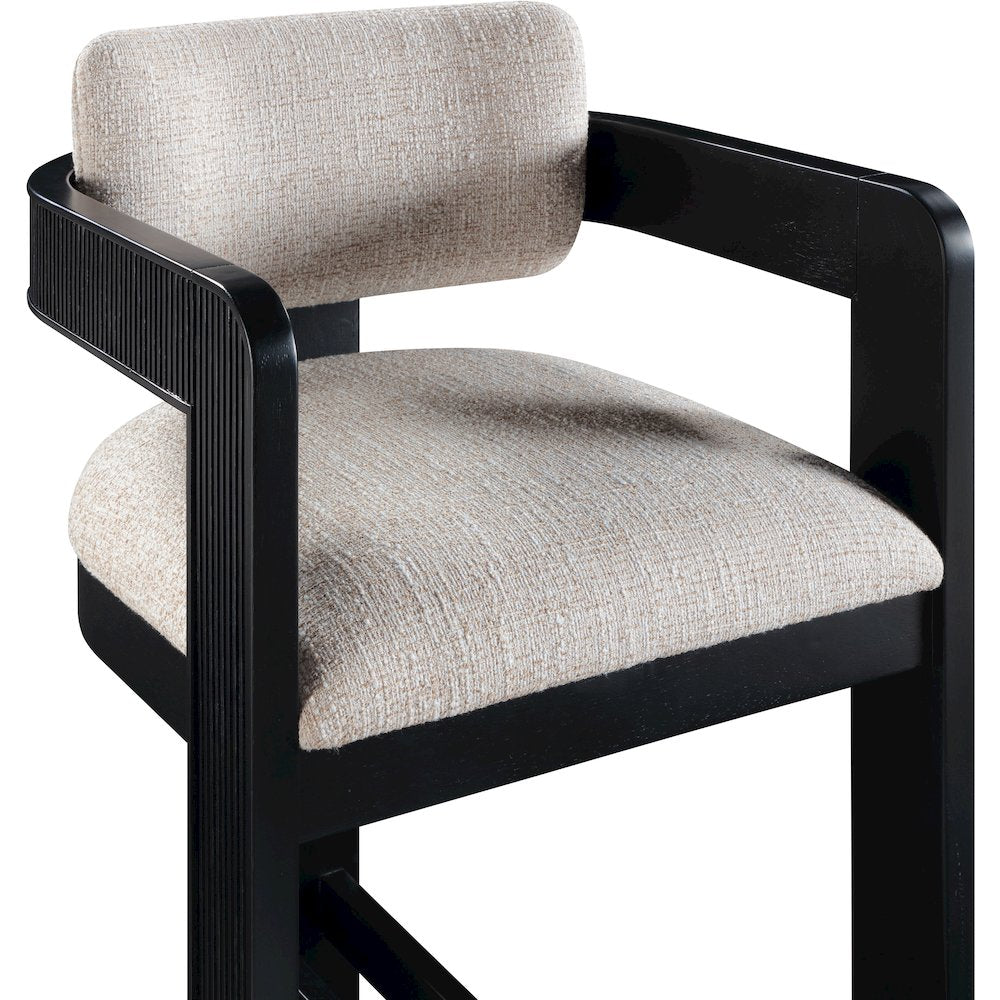 Sacha Beige Linen Textured Fabric Stool
