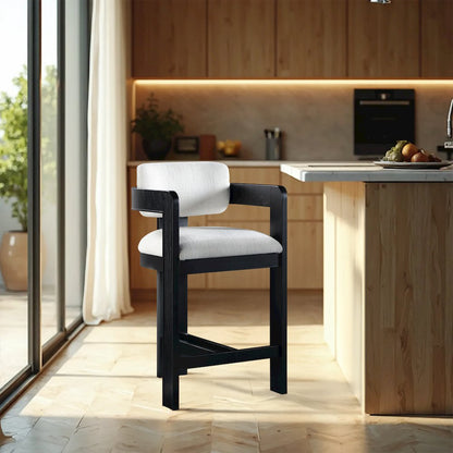 Sacha Cream Linen Textured Fabric Stool