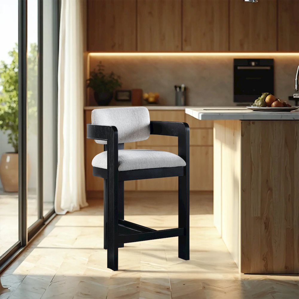Sacha Grey Linen Textured Fabric Stool