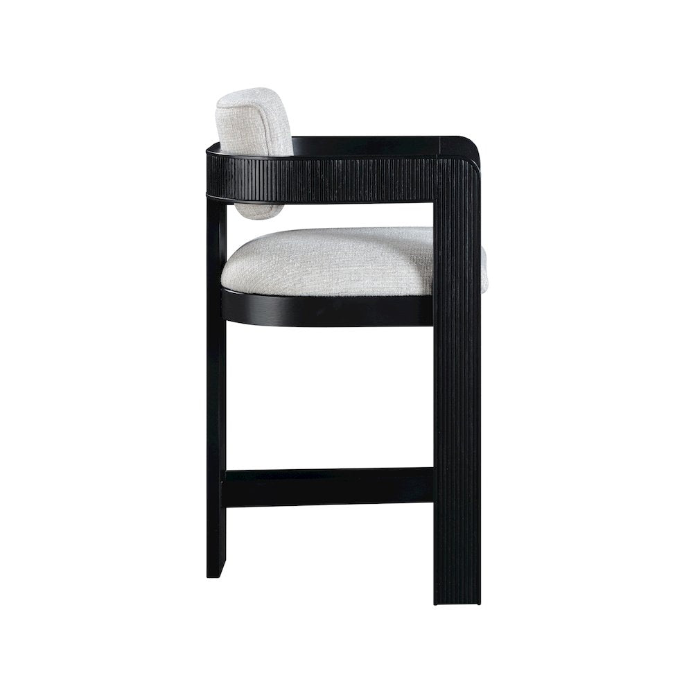 Sacha Grey Linen Textured Fabric Stool