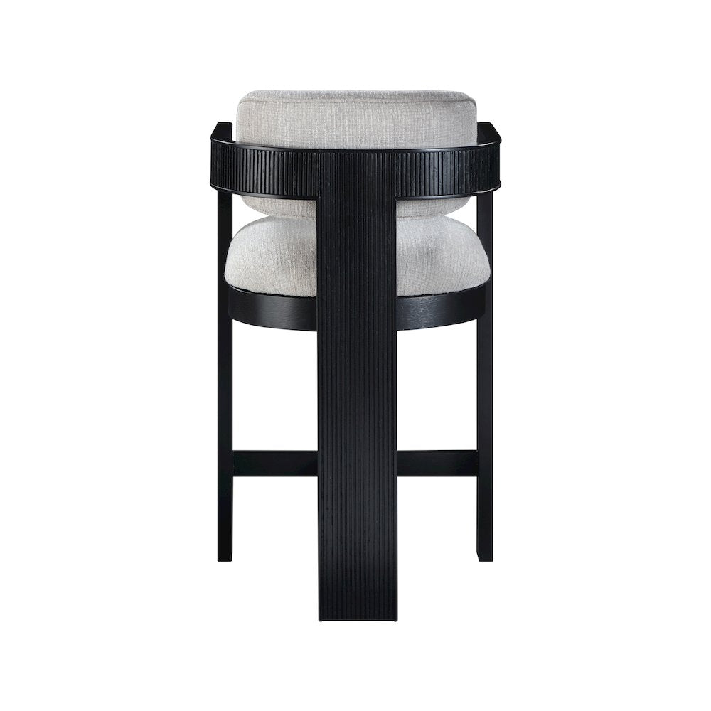 Sacha Grey Linen Textured Fabric Stool