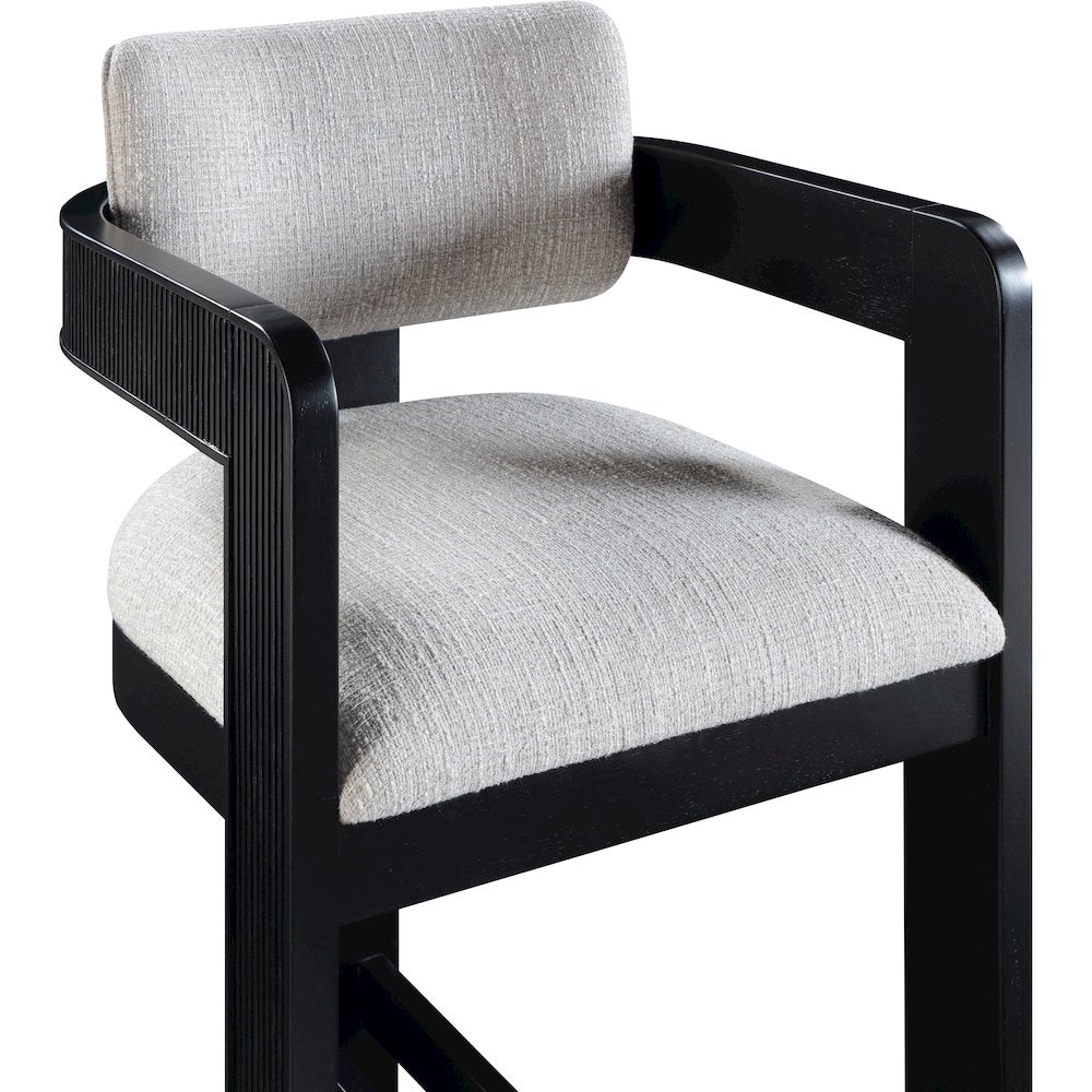 Sacha Grey Linen Textured Fabric Stool