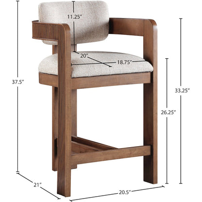 Sacha Beige Linen Textured Fabric Stool