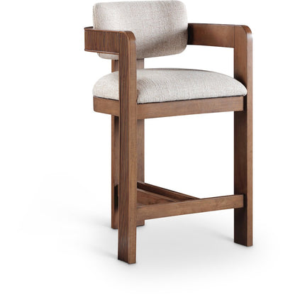 Sacha Beige Linen Textured Fabric Stool