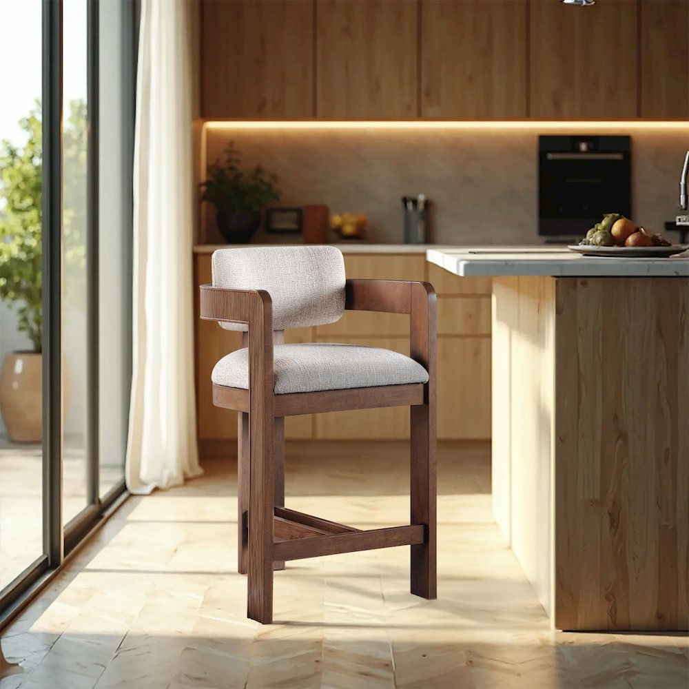 Sacha Beige Linen Textured Fabric Stool
