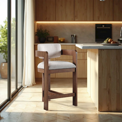 Sacha Beige Linen Textured Fabric Stool
