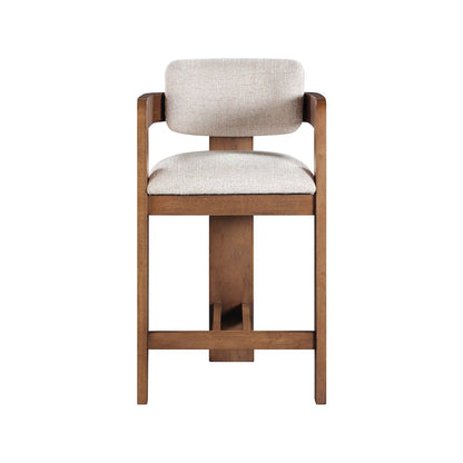 Sacha Beige Linen Textured Fabric Stool