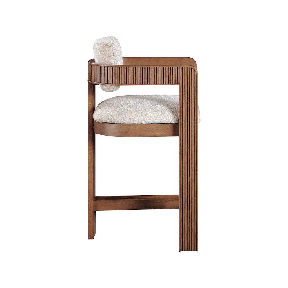 Sacha Beige Linen Textured Fabric Stool