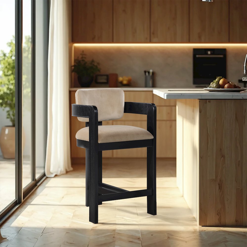 Sacha Beige Velvet Stool
