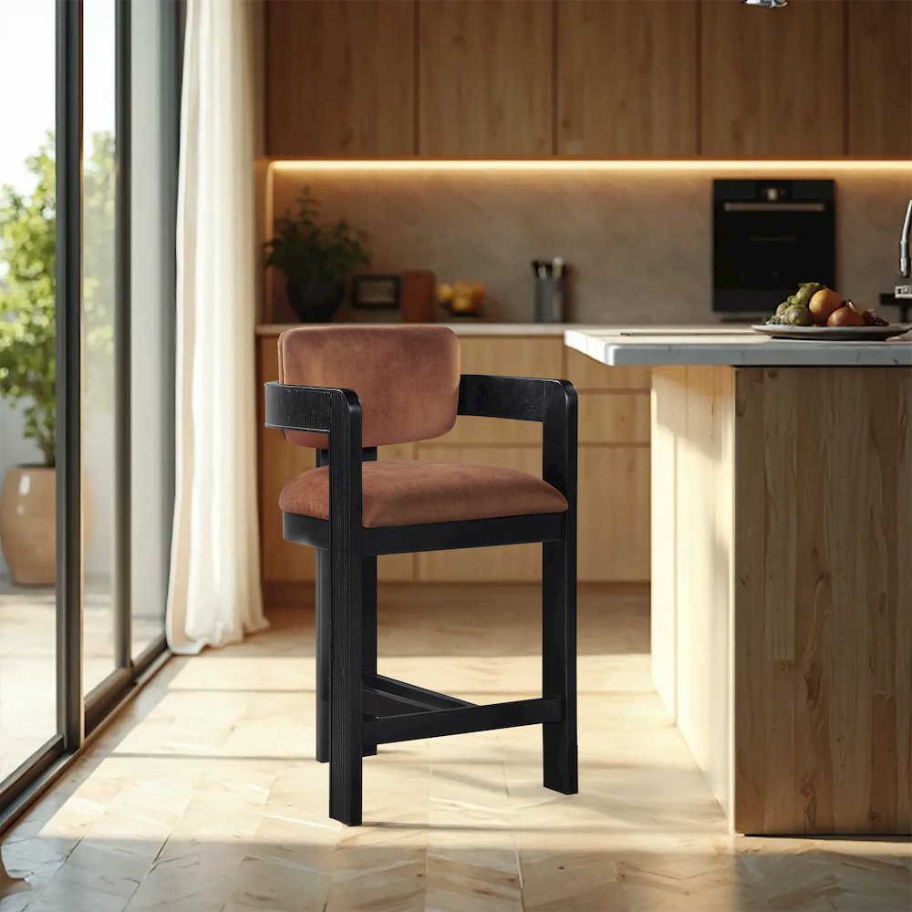 Sacha Cognac Velvet Stool