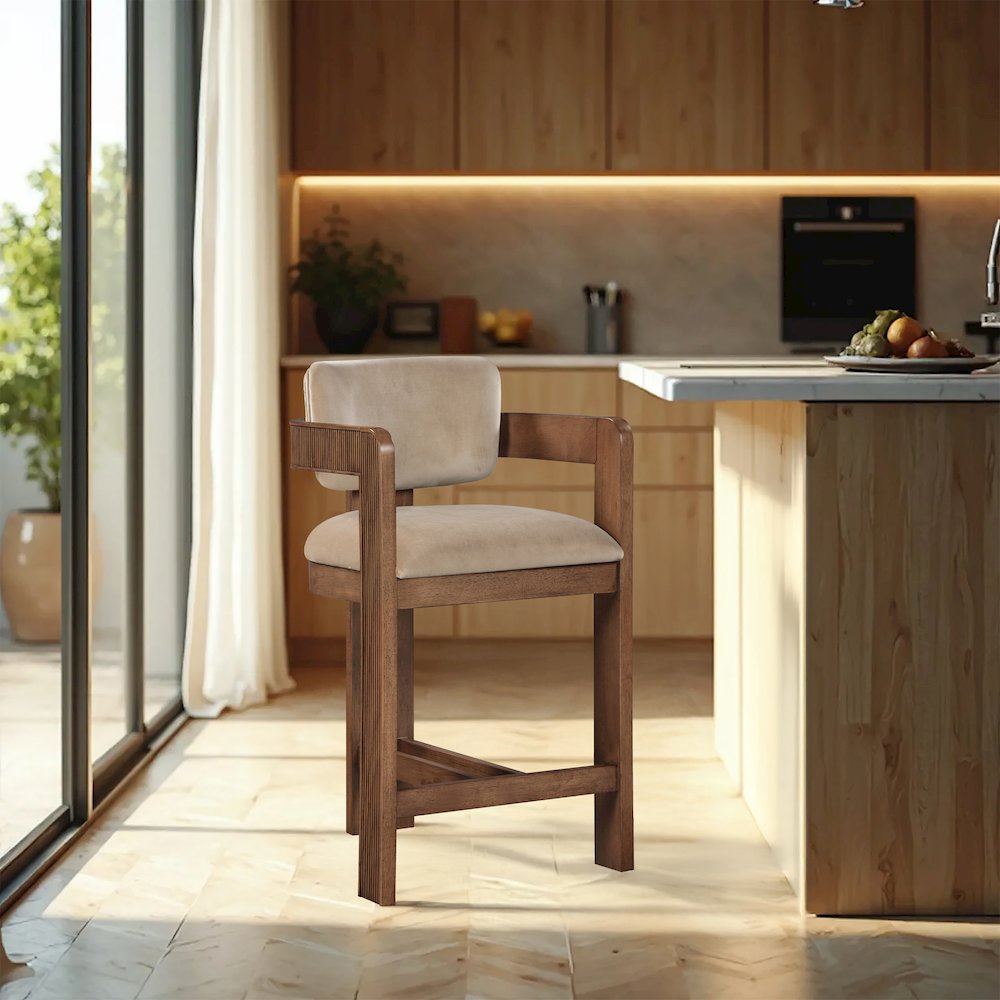 Sacha Beige Velvet Stool