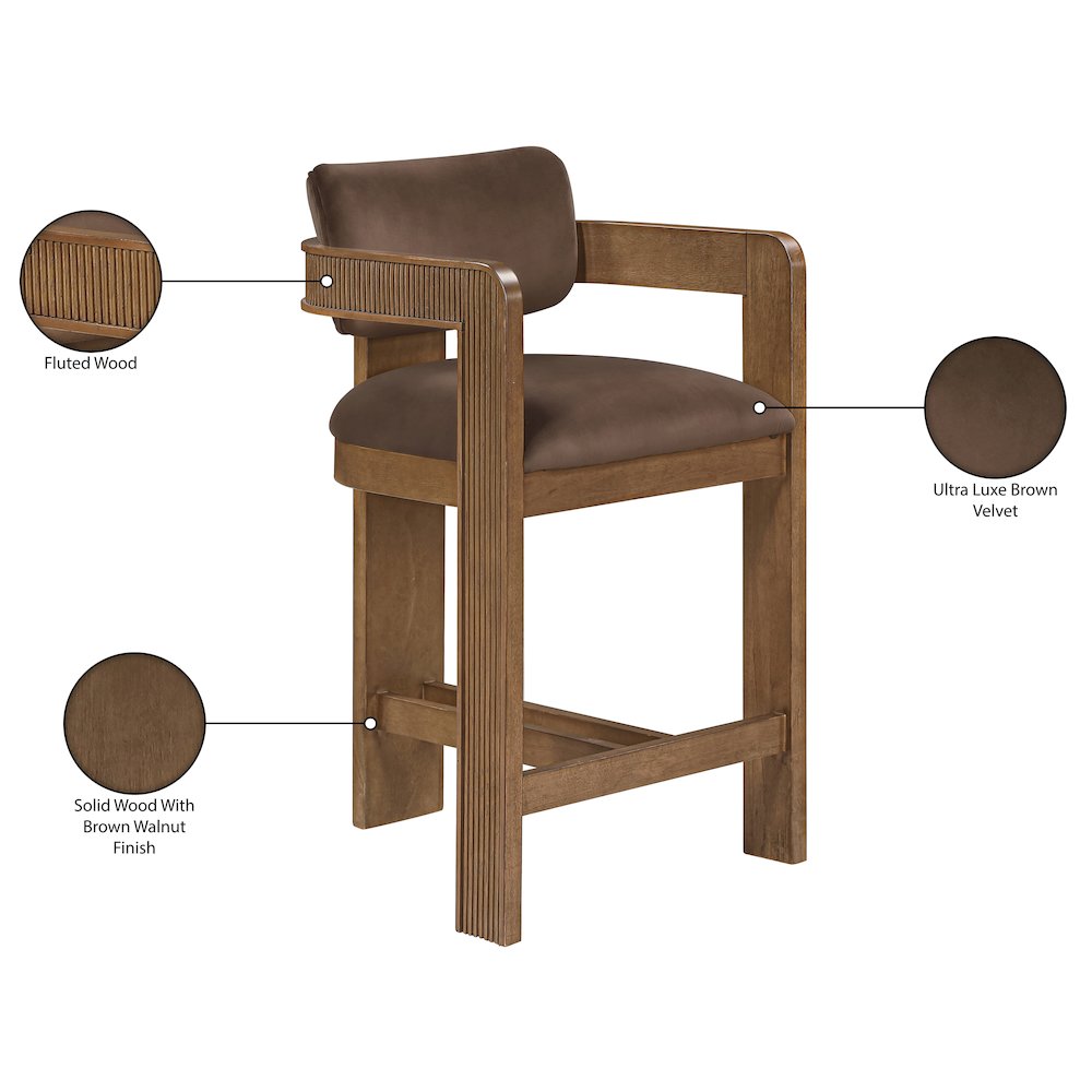 Sacha Brown Velvet Upholstered Counter Stool
