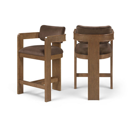 Sacha Brown Velvet Upholstered Counter Stool