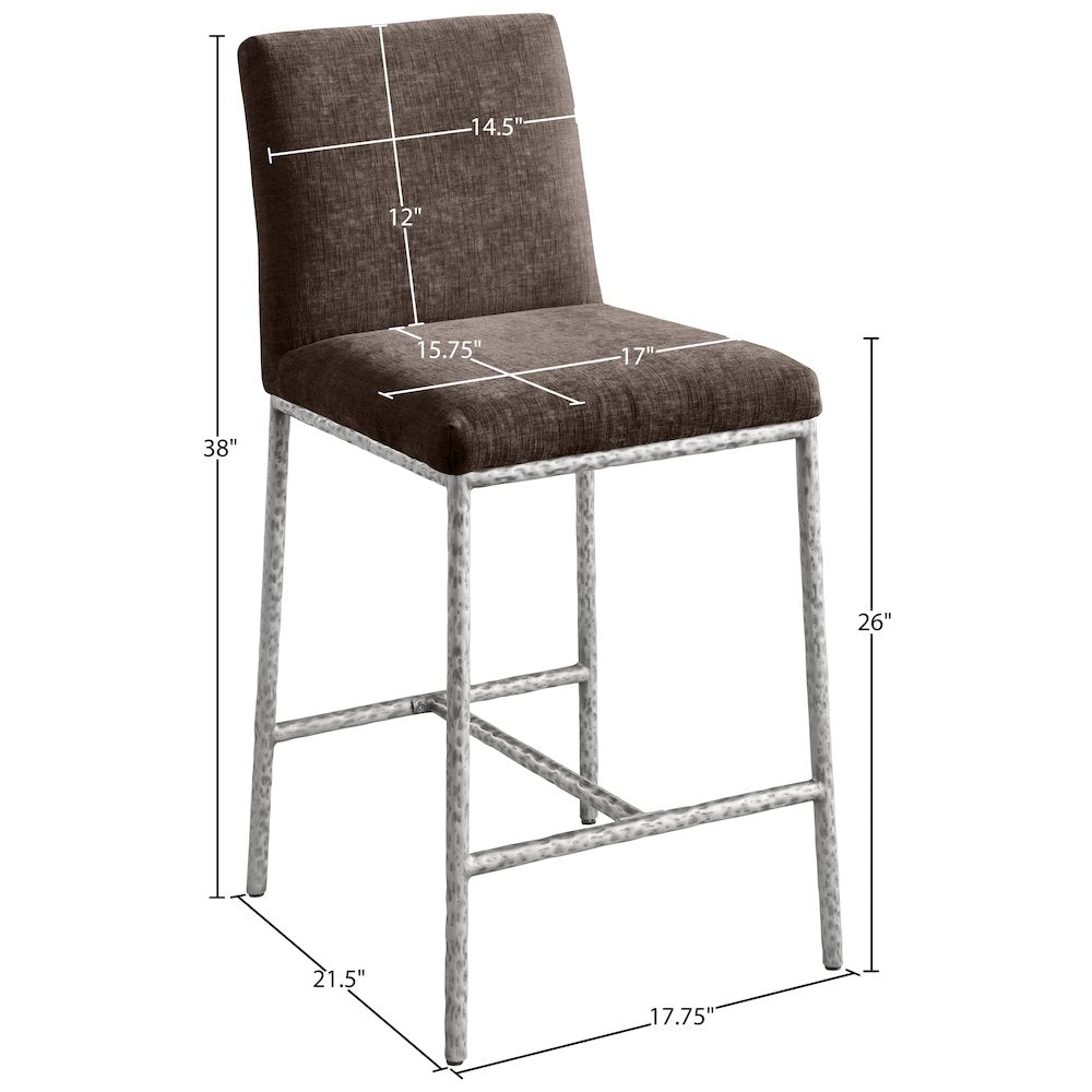 Reeves Brown Chenille Fabric Upholstered Counter Stool, Set of 2
