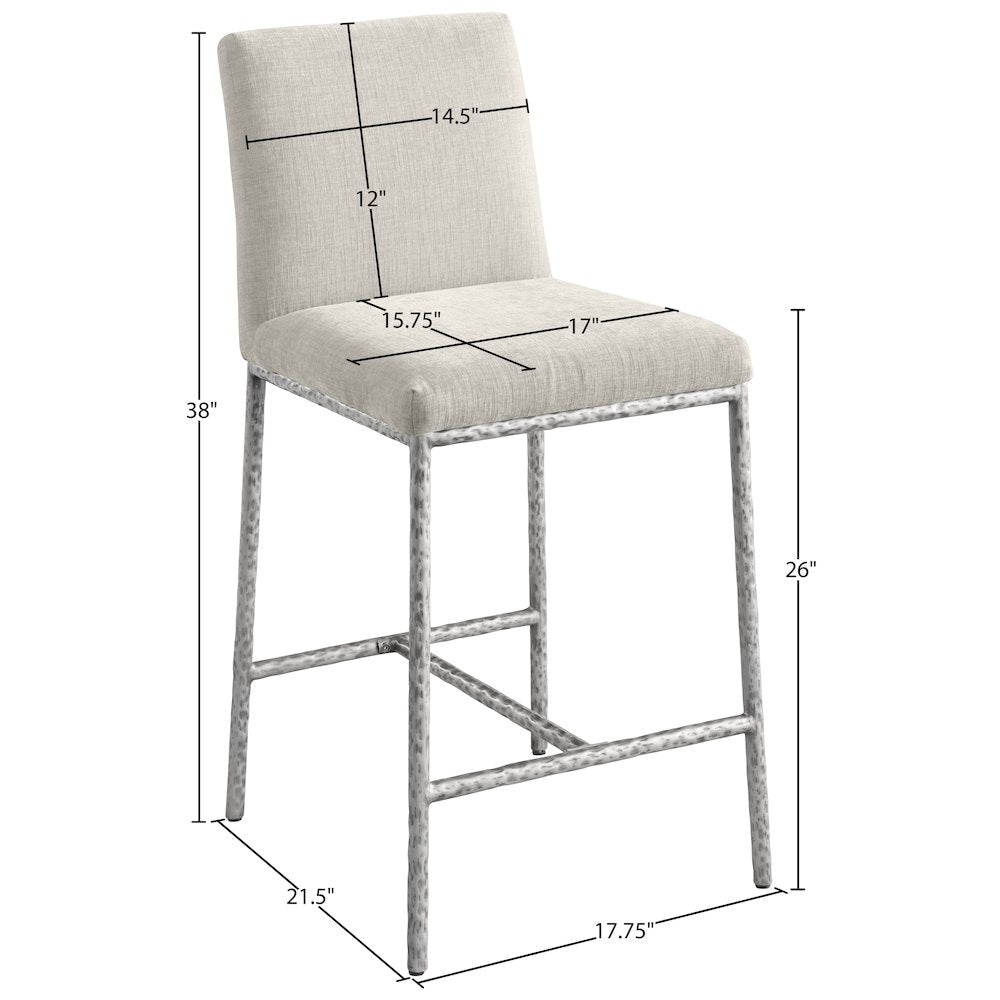 Reeves Cream Chenille Fabric Upholstered Counter Stool, Set of 2