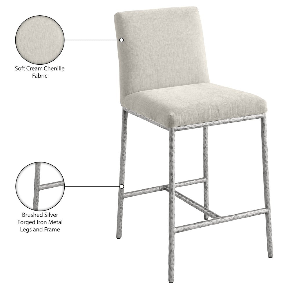 Reeves Cream Chenille Fabric Upholstered Counter Stool, Set of 2