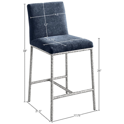 Reeves Navy Chenille Fabric Upholstered Counter Stool, Set of 2