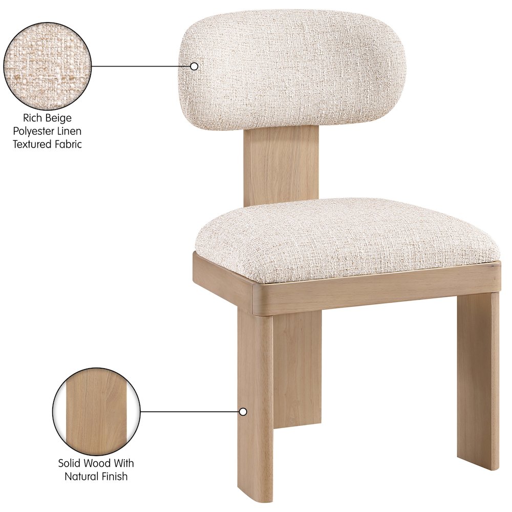 Timbra Beige Linen Textured Fabric Upholstered Dining Chair, Set of 2
