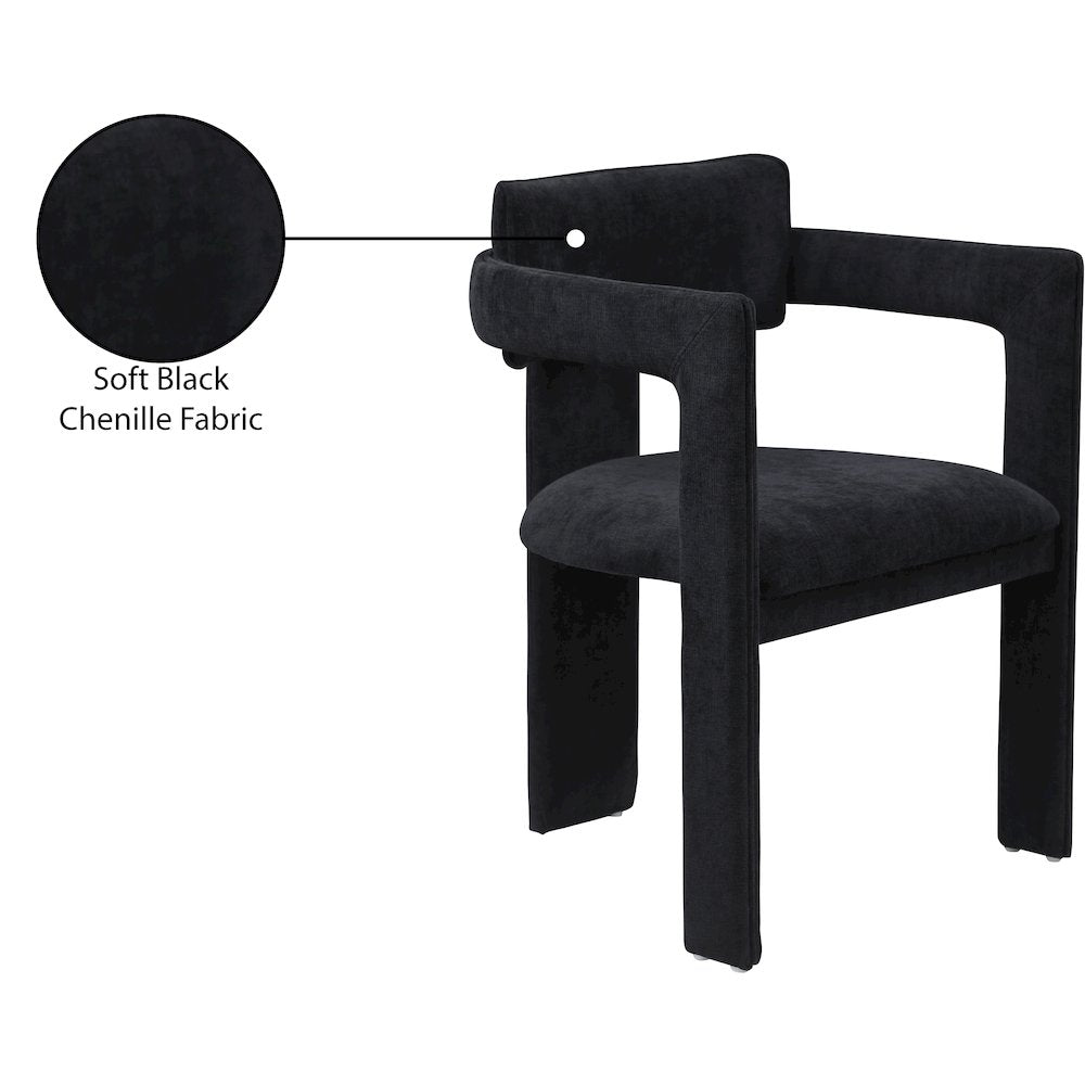 Brenda Black Chenille Fabric Dining Chair, Set of 2