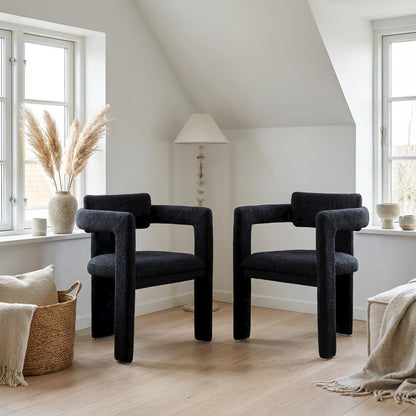Black Chenille Dining Chairs Set of 2 with Contemporary Design and Armrests