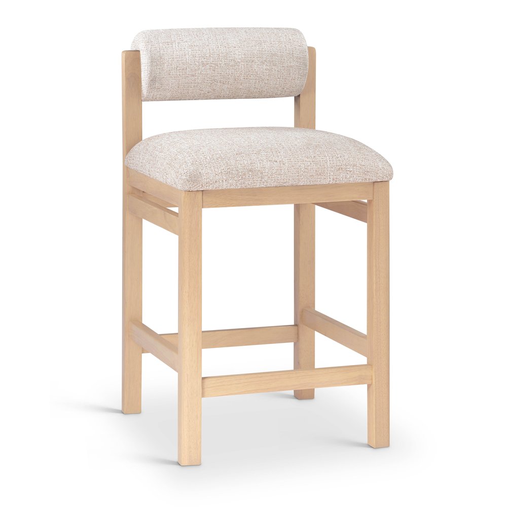 Roundhill Beige Linen Textured Fabric Upholstered Counter Stool