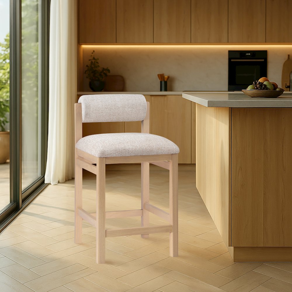 Roundhill Beige Linen Textured Fabric Upholstered Counter Stool