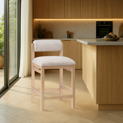Roundhill Beige Linen Textured Fabric Upholstered Counter Stool