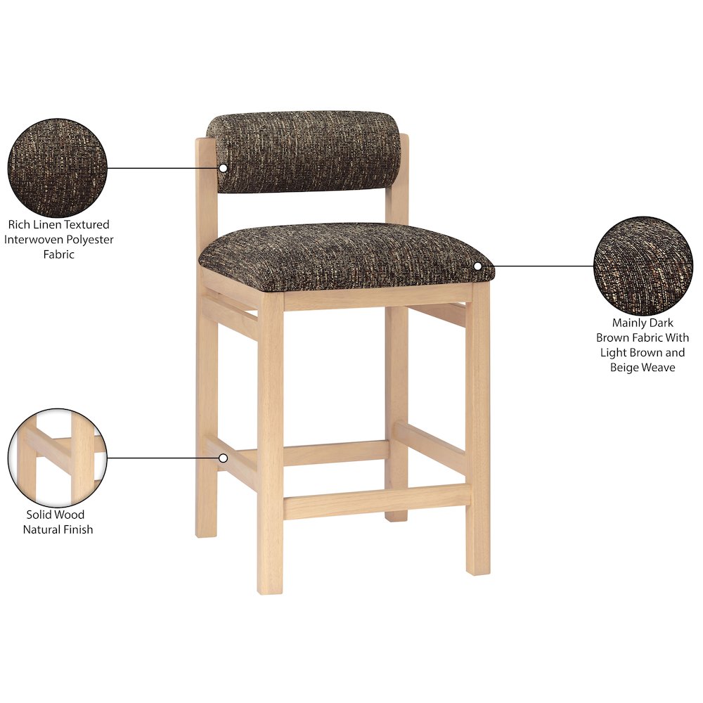 Roundhill Brown Linen Textured Fabric Upholstered Counter Stool