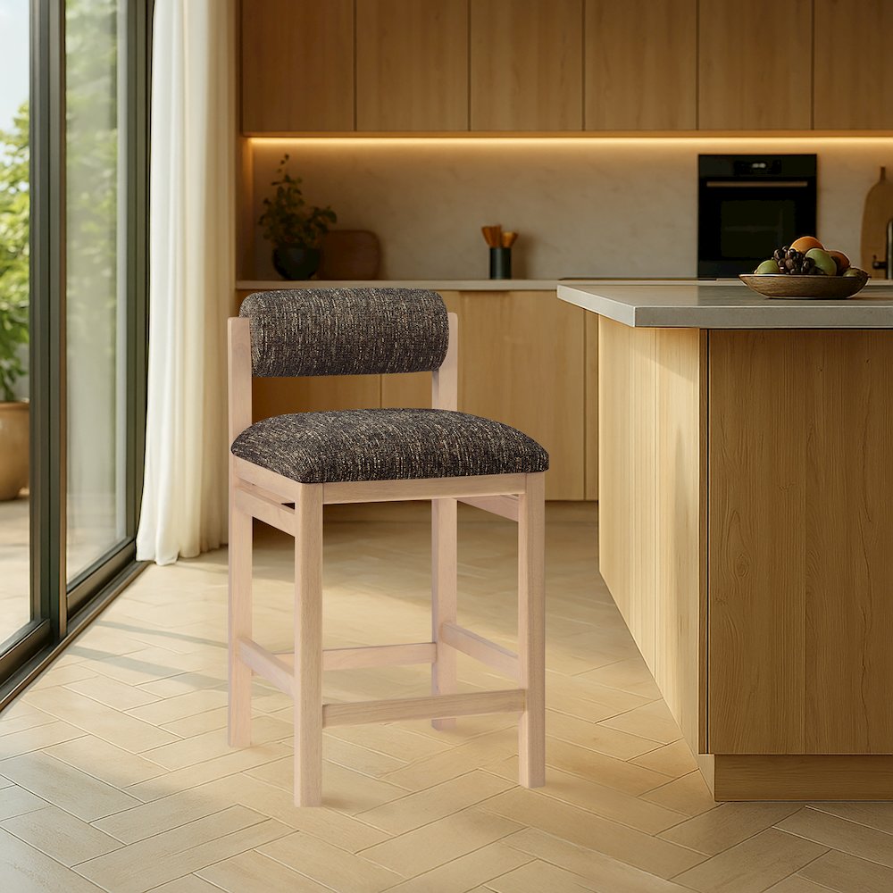 Roundhill Brown Linen Textured Fabric Upholstered Counter Stool